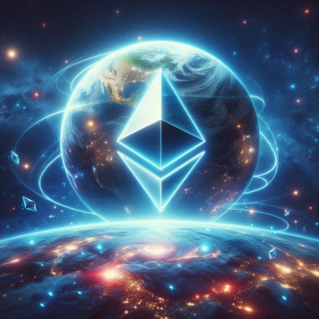 Ethereum in the sky with Earth as the background