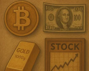 Bitcoin, USD, Gold, Stock